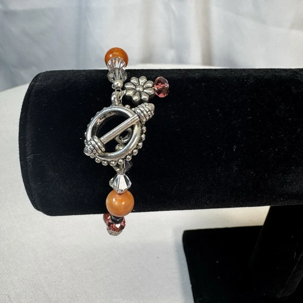 Orange/Peach Tone Beaded Bracelet With‎ Silver Toggle Clasp